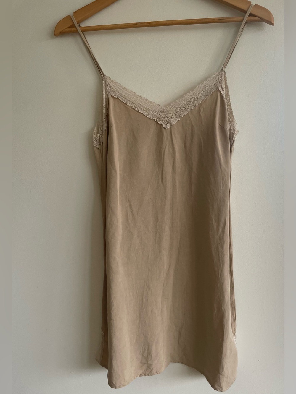 Zara Beige Linen & Lace Trim Slip Mini Dress